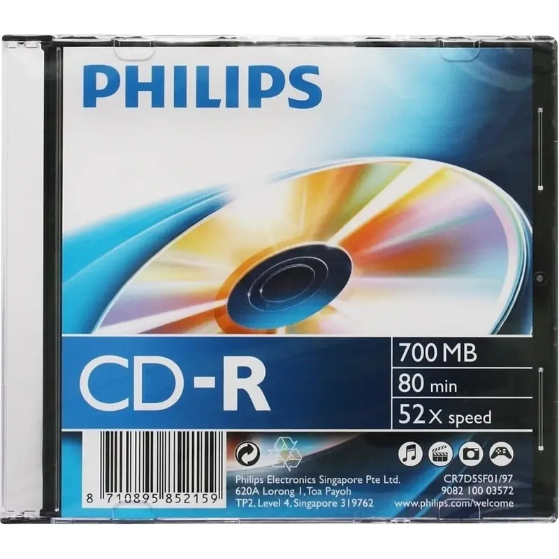 Диск CD-R Philips 700 МБ 52x slim CR7D5SF01/97, 2097481