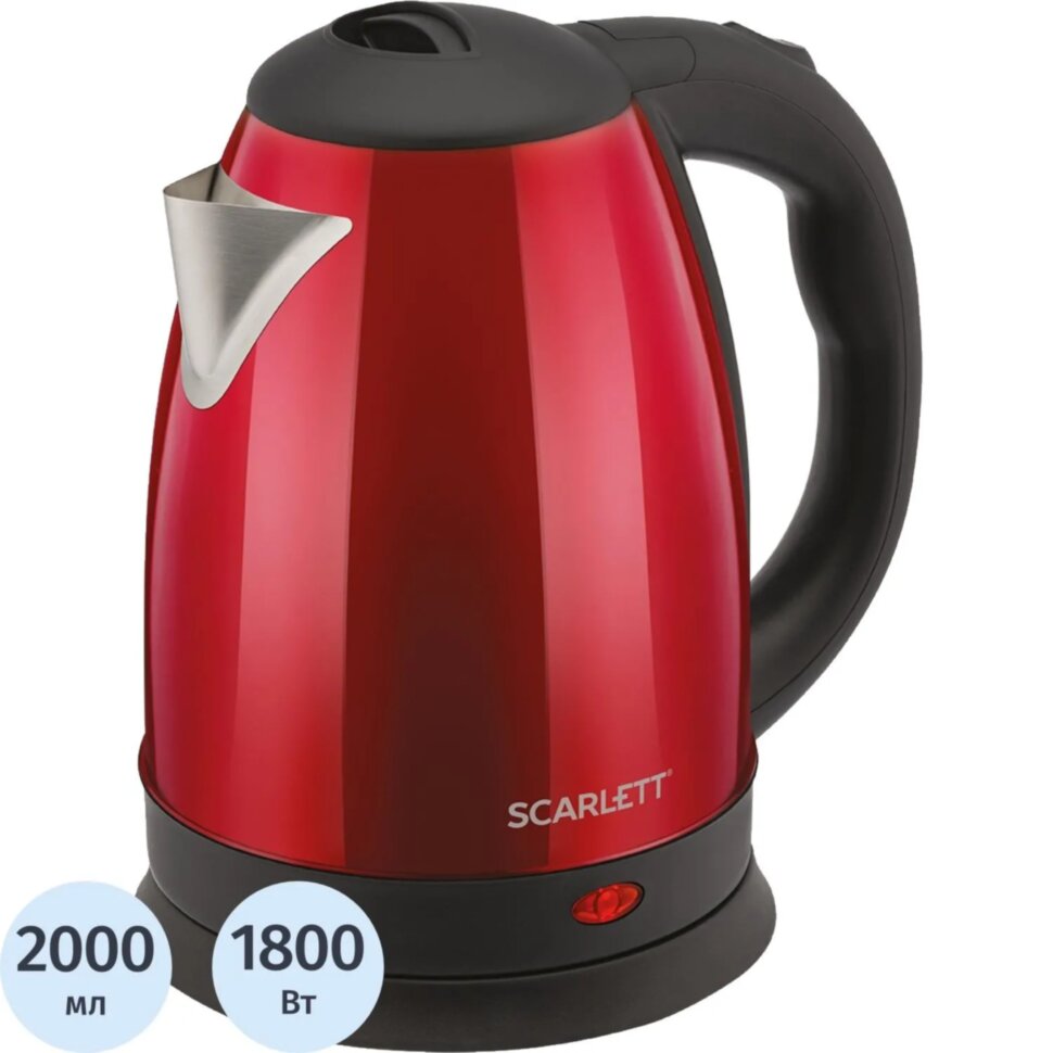 Чайник электрическийSCARLETT SC-EK21S76, сталь, 2л, 1800Вт, красный, 1300412