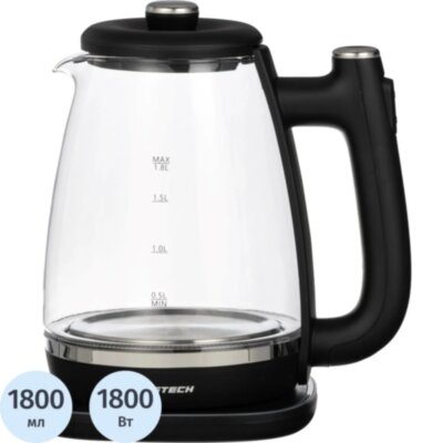 Чайник BigTech ZHK203GBL, черный 1,8 л, стекло, 2290586
