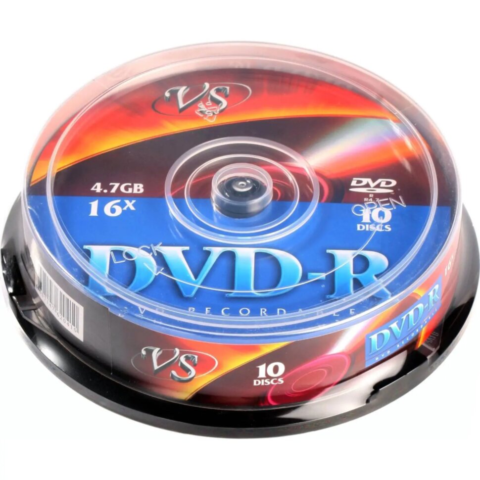 Носители информации DVD-R (VSDVDRCB1001), 4,7 GB 16x, VS, 10шт/уп, 1988361