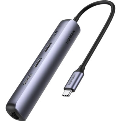 Разветвитель USB Ugreen CM418 (10919) USB-C to 2xUSB 3.0+HDMI+RJ45+PD Сереб, 1796204
