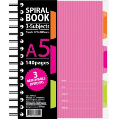 Бизнес-тетрадь 140л,кл,А5,SPIRAL BOOK Розовый,евроспир,обл.пласт,разд.84111, 737341