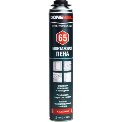 Пена монтажная проф DONEWELL 65, всесезонная, 1000 мл/850 г (209830), 1629445
