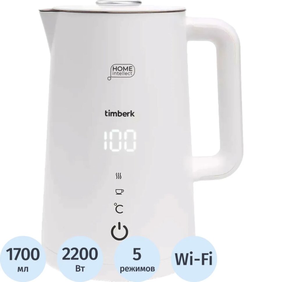 Чайник Timberk T-EK21S103WF, электрический с Wi-Fi,2200Вт, 1.7л, белый, 2203151