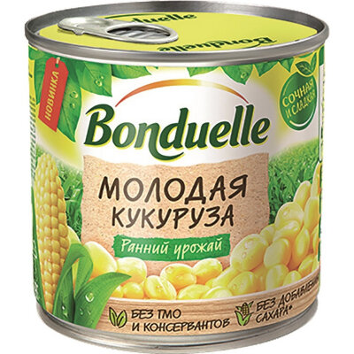 Кукуруза Консервация Бондюэль молодая, 340г, 955019