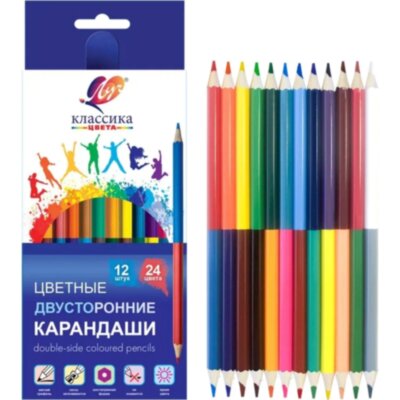 Карандаши цветные шестигран.двусторон.Классика 12шт/24цв.33С 2190-08 набор, 2275979
