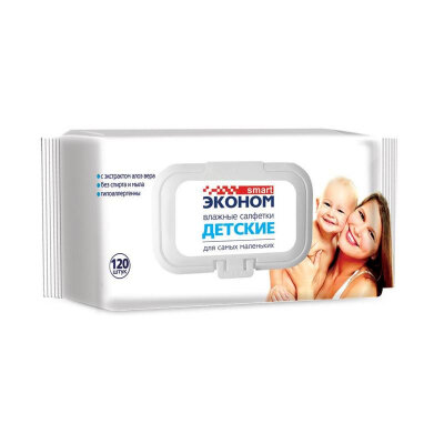 Салфетки влажные Эконом smart детские 120шт./уп. с клапаном 30108, 1004189
