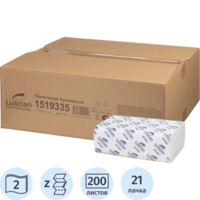 Полотенца бумажные д/дисп. Luscan Professional Zсл 2сл втор 200л 21пач/уп, 1519335