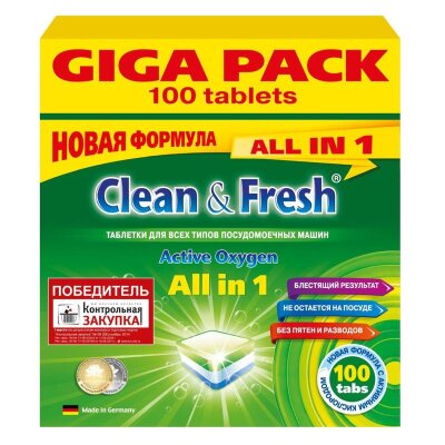 Таблетки для ПММ Clean&amp;Fresh Allin1 (giga) 100шт/уп, 1461759
