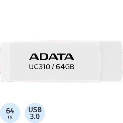 Флеш-память ADATA USB3.2 64GB WHITE UC310-64G-RWH, 2027148