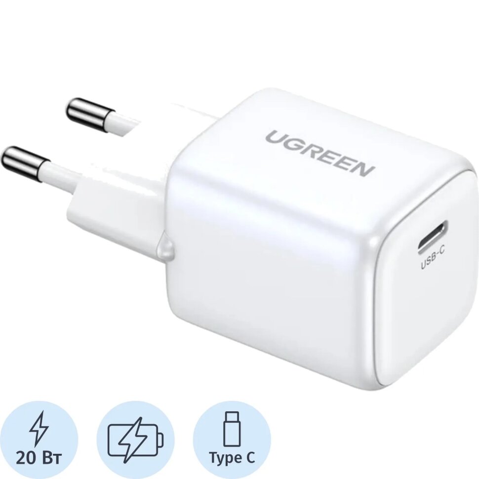 Зарядное устройство сет. UGREEN CD318 (15324)Nexode 20W USB-C PD GaN белый, 2418865