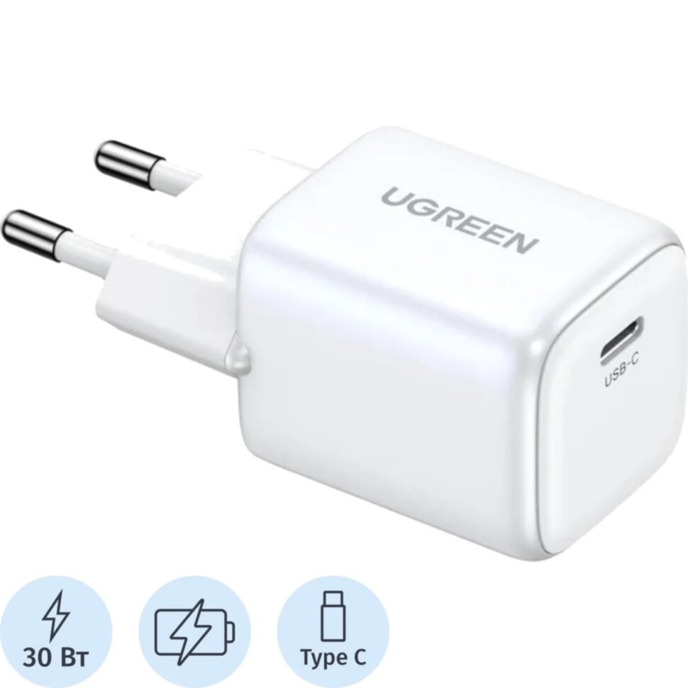 Зарядное устройство сет. UGREEN CD319 (15326)Nexode 30W USB-C PD GaN белый, 2418866