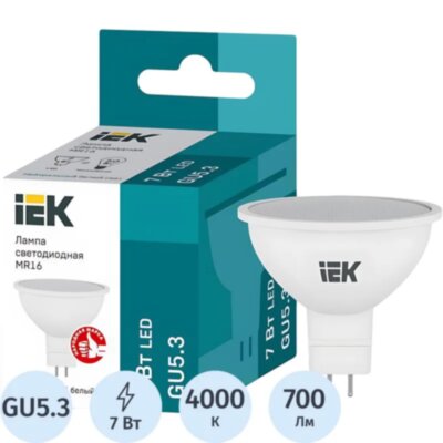 Лампа светодиодная Eco 7Вт софит 4000К GU5.3 IEK LLE-MR16-7-230-40-GU5, 2082404