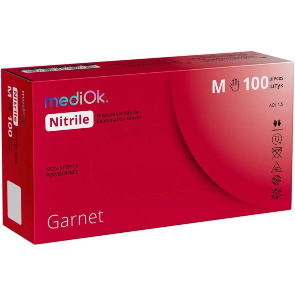Перчатки нитрил. н/с. н/о, красные MediOk (M) 50п/уп, 4гр, 2400879