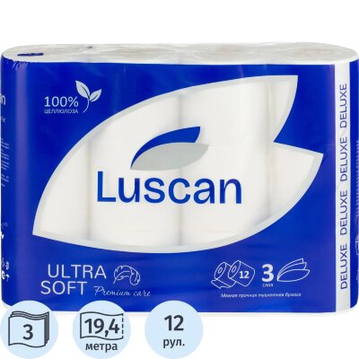 Бумага туалетная Luscan Deluxe  3сл сл бел цел 19,4м 161л 12рул/уп, 2322269