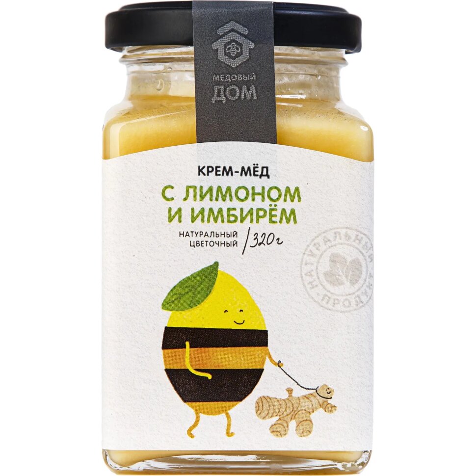 Крем-мед Медовый Дом натуральный цветочный с лимоном и имбирем стекло, 320г, 2486351