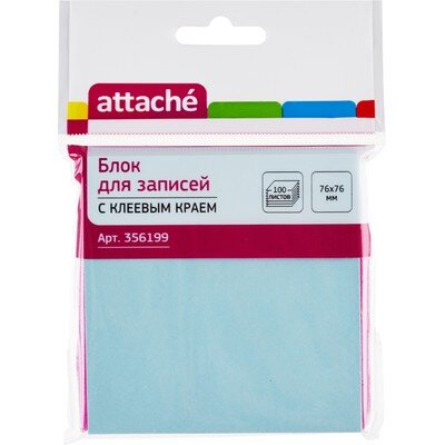 Стикеры ATTACHE с клеев.краем 76х76 голубой 100л, 356199