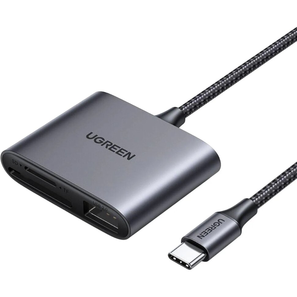 Картридер Ugreen CM387 (80798) USB-C to SD/TF + USB 2.0 серый, 2226834