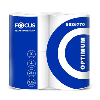 Бумага туалетная Focus Optimum 2сл бел 100%цел втул22м 180л 4рул/уп 5036770, 1418098