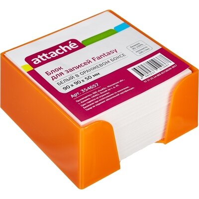 Блок для записей в подставке ATTACHE Fantasy 9х9х5 оранж белый блок 80г/92, 354657
