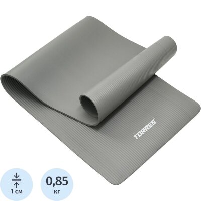 Коврик для йоги TORRES SOFT, YL10110, NBR(синт.каучук), толщина 1 см/серый, 2505776