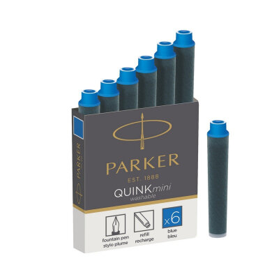 Картридж чернильный для перьевой ручки PARKER QUINK SHORT синие 6шт 1950409, 691266
