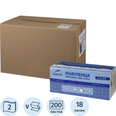 Полотенца бумажные д/дисп. Luscan Professional Vслож 2сл белцел200л18пач/уп, 1878545