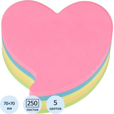 Стикеры фигурные Kores FANTASY HEART 70x70мм,5смешан.неон.цв. по 250л 48705, 1801191