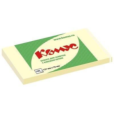 Стикеры КОМУС с клеев.краем 76х127 желтый 100л, 154930