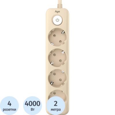 Сетевой фильтр AGNI 4/2м,слоновая кость(TP-FD4E-2m-ivory), 2444485