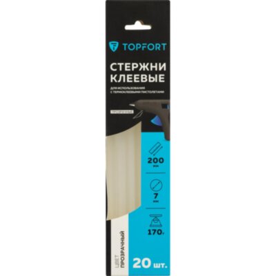 Стержни клеевые прозрачные 7x200, упаковка 20 штук, Topfort, 2128935