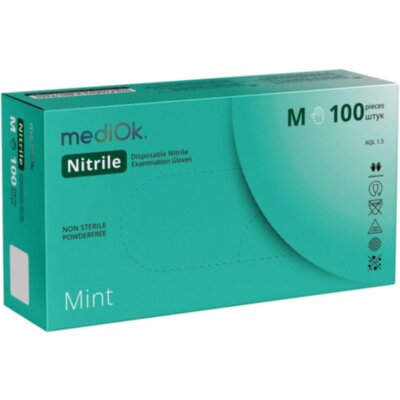 Перчатки нитрил. н/с. н/о, зеленые MediOk (M) 50п/уп, 4гр, 2400876
