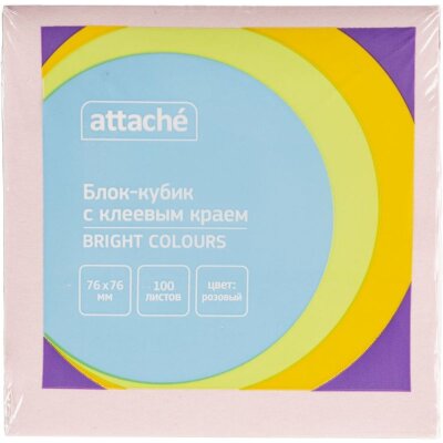 Стикеры ATTACHE Bright colours с клеев.краем 76х76 розовый 100л, 1495407