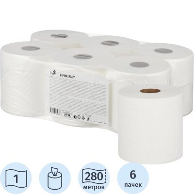 Полотенца бумажные д/дисп SoffiPRO Эконом 1сл ЦВ бел 280м 6рул/уп_10901547, 2516414