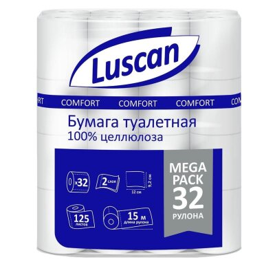 Бумага туалетная Luscan Comfort Megapack 2сл бел цел 15м 125л 32рул/уп, 1592211