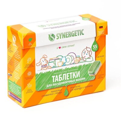 Таблетки для посудомоечных машин Synergetic 55 штук, 1327576