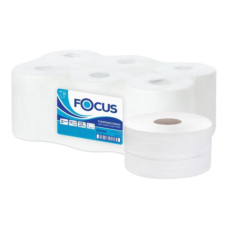 Бумага туалетная д/дисп Focus Mini Jumbo 2сл бел 170м 12рул/уп_5036904, 1418104