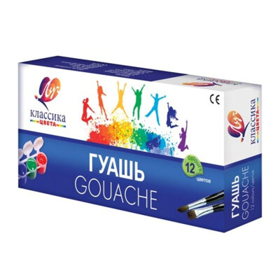Гуашь Классика Луч 12 цв., 320 г,  блок-тара, 21С 1376-08, 930264