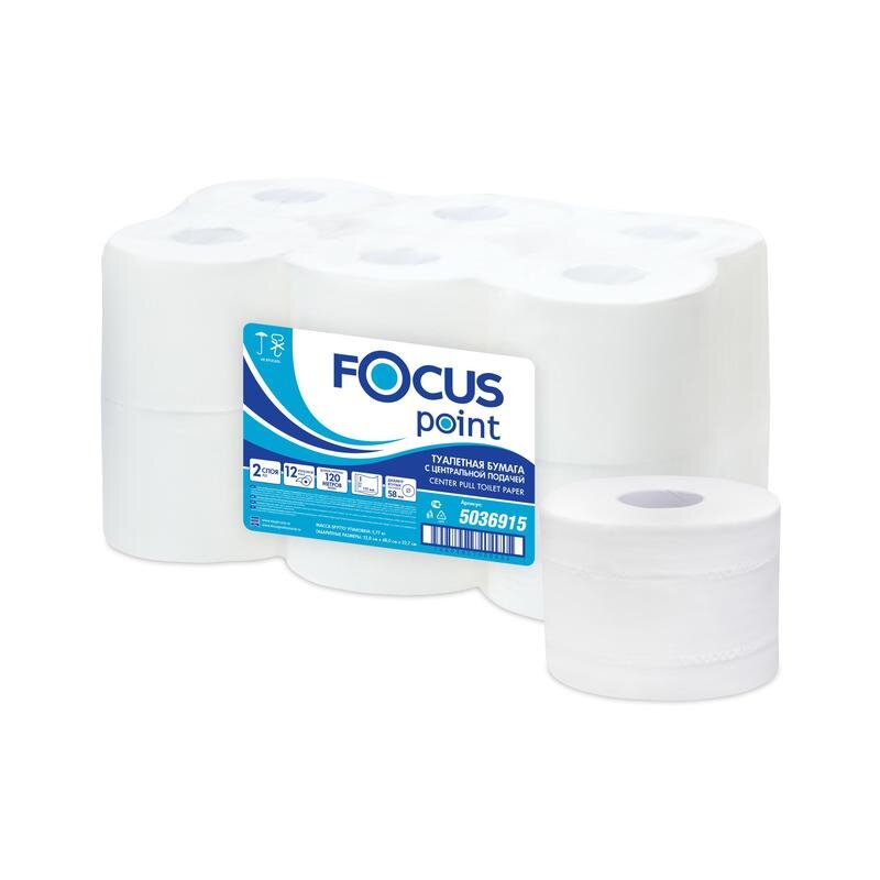 Бумага туалетная д/дисп Focus Point 2сл белая 120м ЦВ 12рул/уп_5036915, 1418105