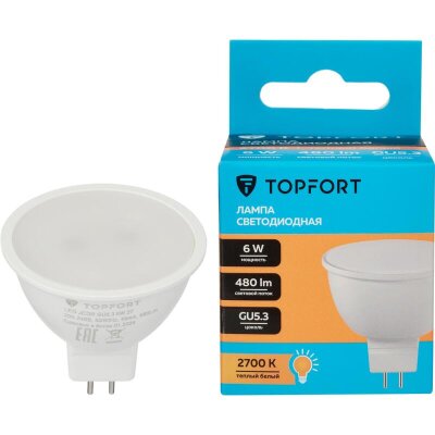 Лампа светодиодная Topfort GU5.3 220V 6W 2700K, 1886254