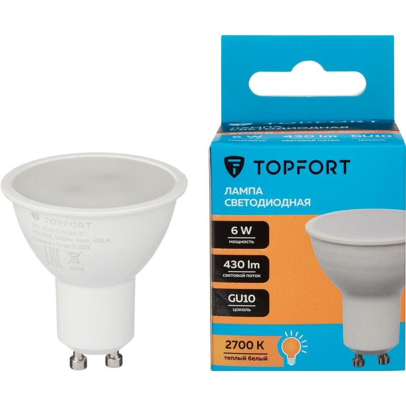 Лампа светодиодная Topfort GU10 6W 2700K, 1885136