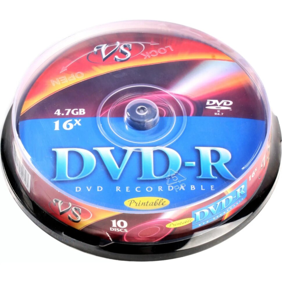 Носители информации DVD-R 4,7 GB 16x, VS, 10шт/уп Ink Print, 1988362