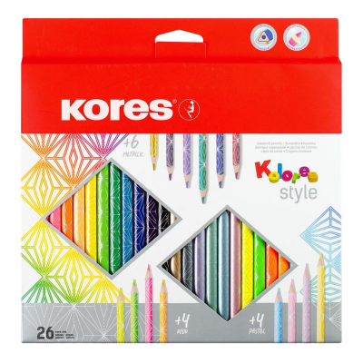 Карандаши цветные 26 цв. 3-гран, Kores Kolores Style, 93320, 1311707