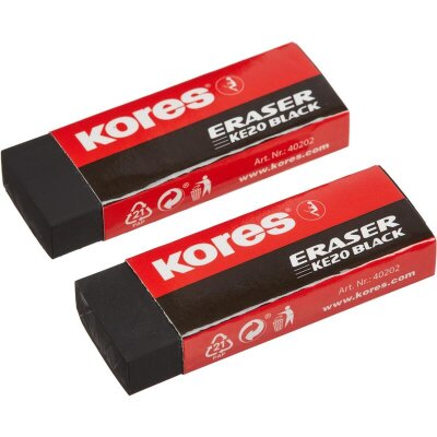 Ластик Kores 2шт/уп, черные, 456679