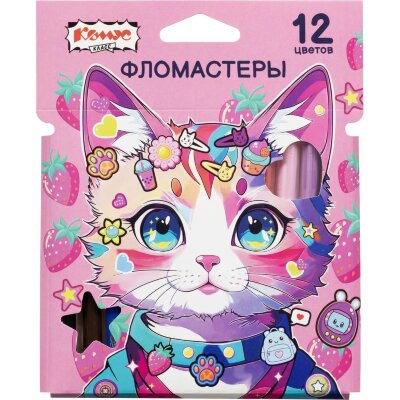 Фломастеры Комус Класс Kitty stickers 12цв. вентилир,смыв, картон.упак, 2162235