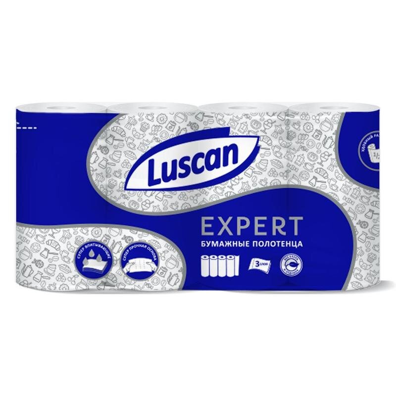 Полотенца бумажные Luscan Expert 3сл с тиснением и перф 4шт/уп, 1574573