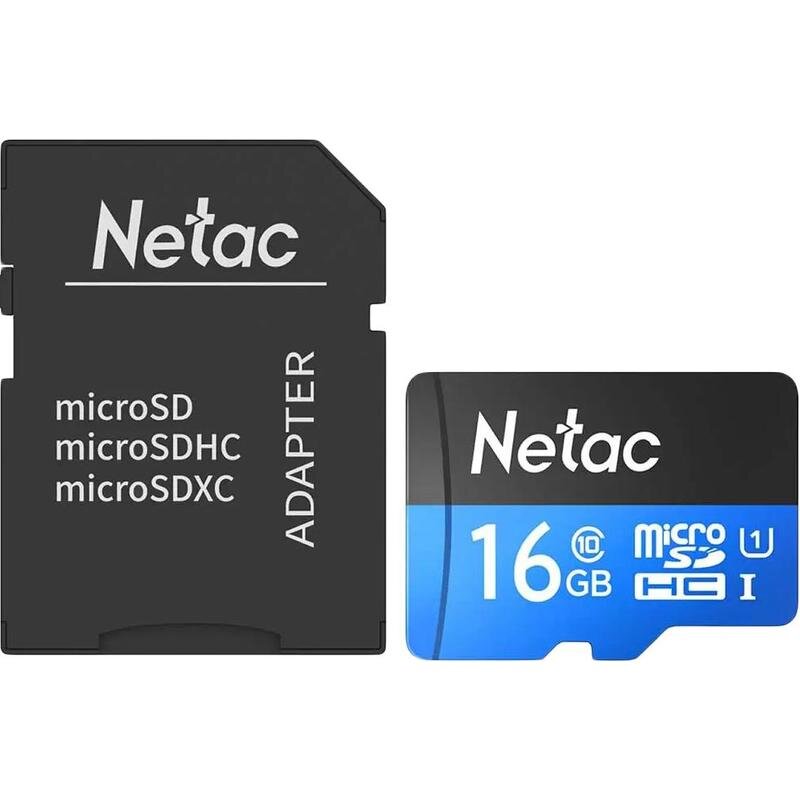 Карта памяти Netac MicroSD card P500 Standard 16GB, retail version w/SD, 1599975