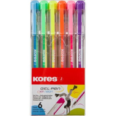 Набор гелевых ручек Kores K11 Neon син.,зелен,оран,желт,роз,фиол 6 цв 28216, 1801186