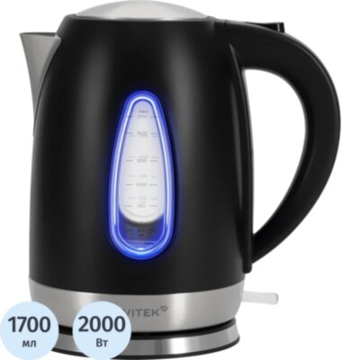 Чайник Vitek VT-WK1065 1.7л. 2000Вт черный/серебристый корп.:металл, 2541846