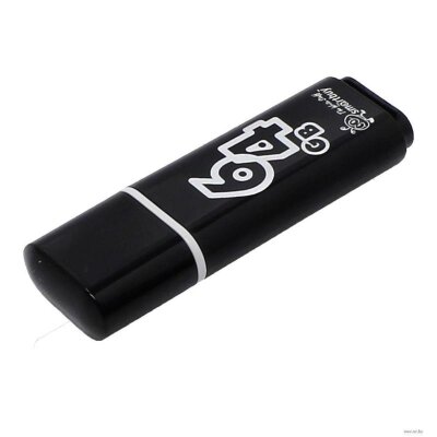 Флеш-память Smartbuy Glossy, 64Gb, USB 2.0, чер, SB64GBGS-K, 896127
